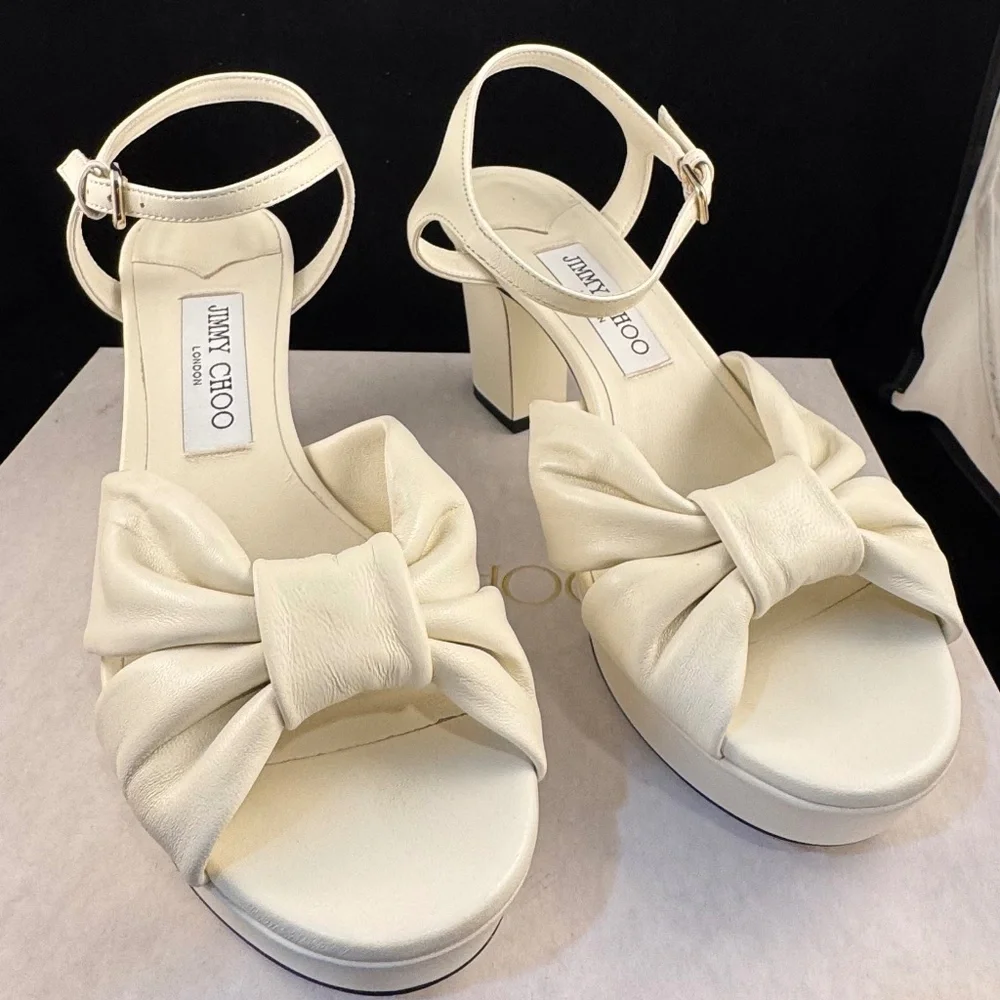 New In Box Jimmy Choo Heloise 80 White Suede Platform Sandals Size 39 - Picture 1 of 10